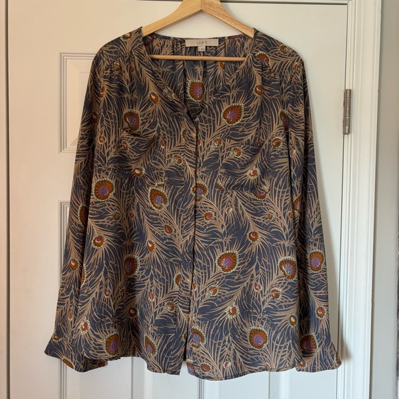 Lot of 2 Loft Floral Print Long Sleeve Blouse Tops L Dark Academic Business Work - Picture 2 of 16